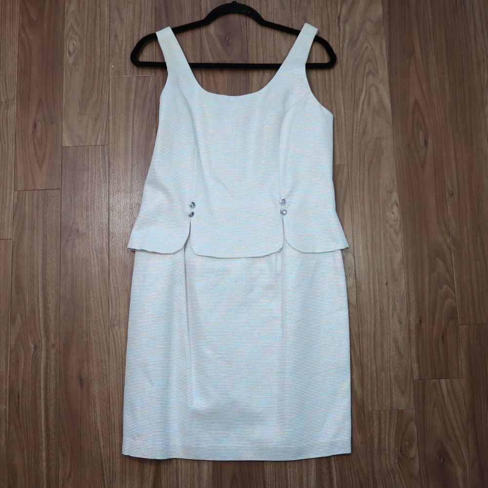 Ever Beauty Dress Women's 12 Petite Ivory Multicolor Formal Glam Peplum Scallop